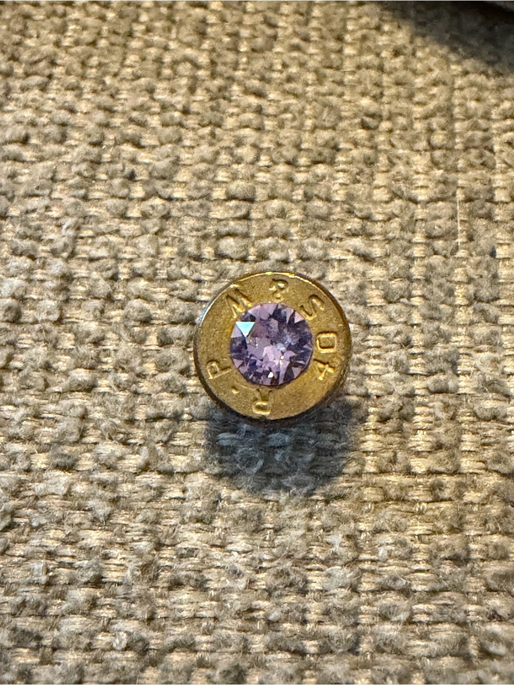 Bullet slice Tie-Tack with Violet Swarovski crystal